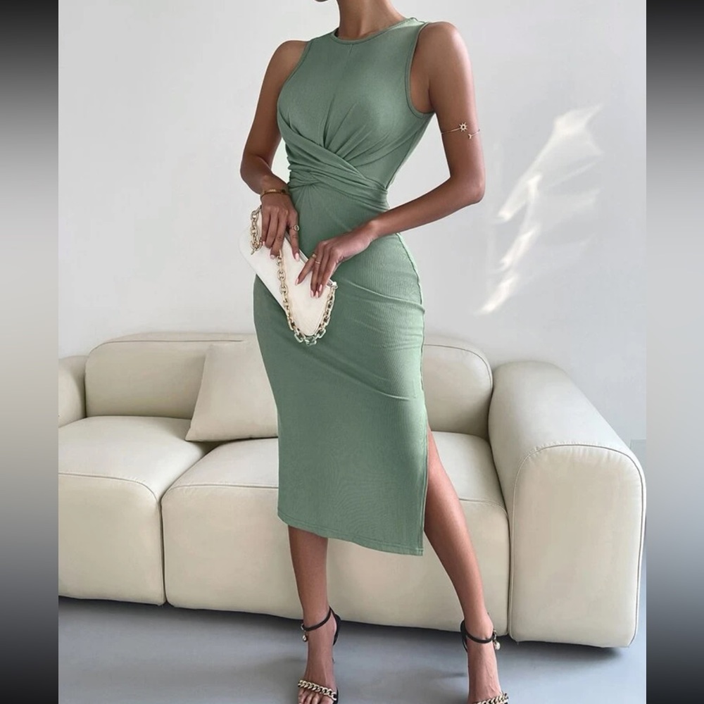 Cross over knot back split thigh dress